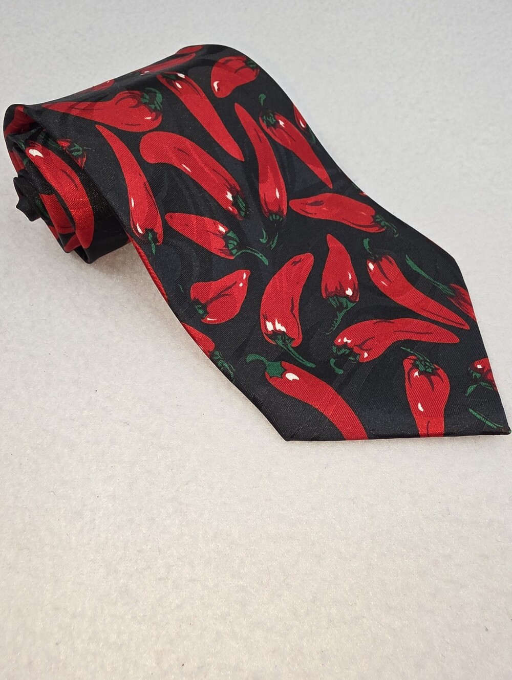 Steven Harris Men's Black Tie with Red Chili Pepper Print Poly BM-3985